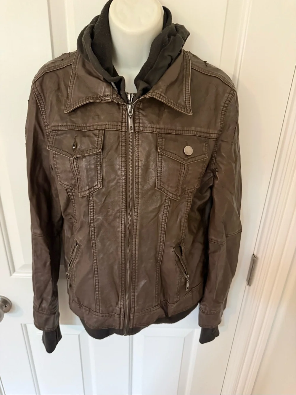 Vintage Women’s Brown Military-Style Layered Jacket with Hood Y2K - Grunge Style